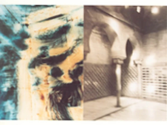 Cover Volume 1, split screen of an abstract blue and yellow painting and a photo of an interior archway