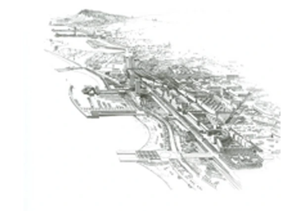 Cover Volume 6, Black and white drawing of city plan