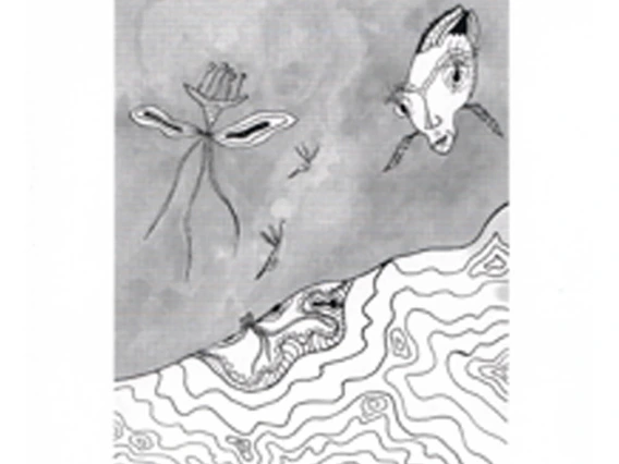 Cover Volume 12, black and white illustration of creatures