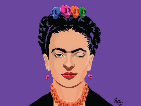 Cover Volume 18, Frida Kahlo winking over purple background